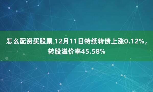 怎么配资买股票 12月11日特纸转债上涨0.12%，转股溢价率45.58%